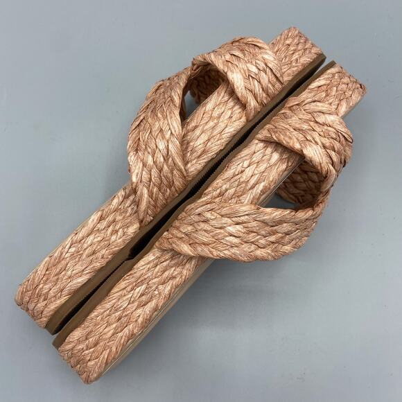 KAANAS‎ Inagua Crossover Raffia Braid Sandals Size 9 Beige Pink Flatform Slides - Picture 5 of 10